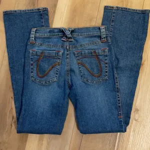 Tommy Hilfiger flare jeans junior women size 5 red stitching embellished pockets
