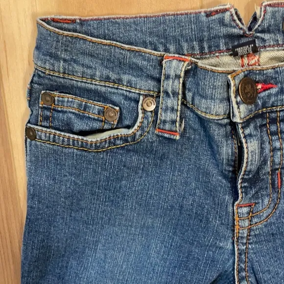 Tommy Hilfiger flare jeans junior women size 5 red stitching embellished pockets