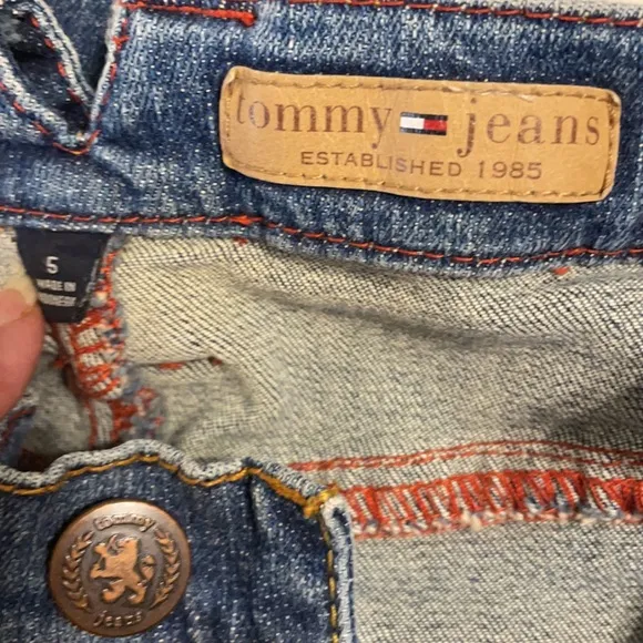 Tommy Hilfiger flare jeans junior women size 5 red stitching embellished pockets
