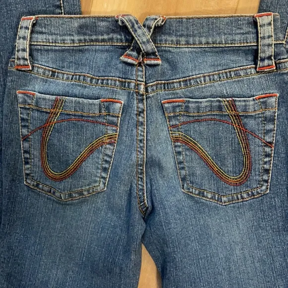 Tommy Hilfiger flare jeans junior women size 5 red stitching embellished pockets