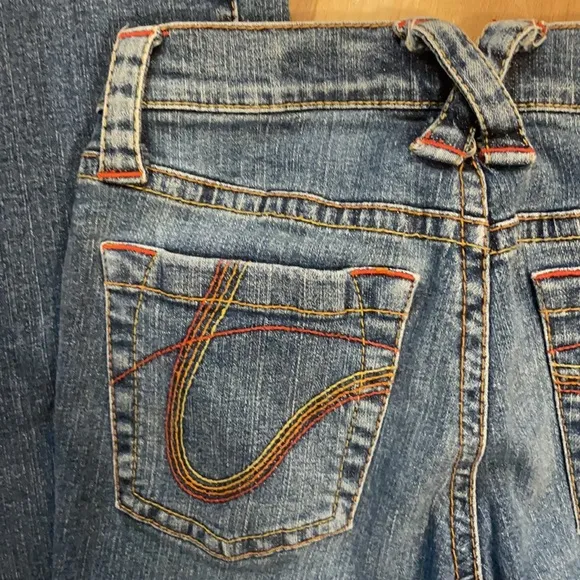 Tommy Hilfiger flare jeans junior women size 5 red stitching embellished pockets