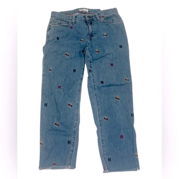 Tommy Hilfiger Monogram Embroidered Slim Boyfriend Jeans | Size 4 | Medium Blue