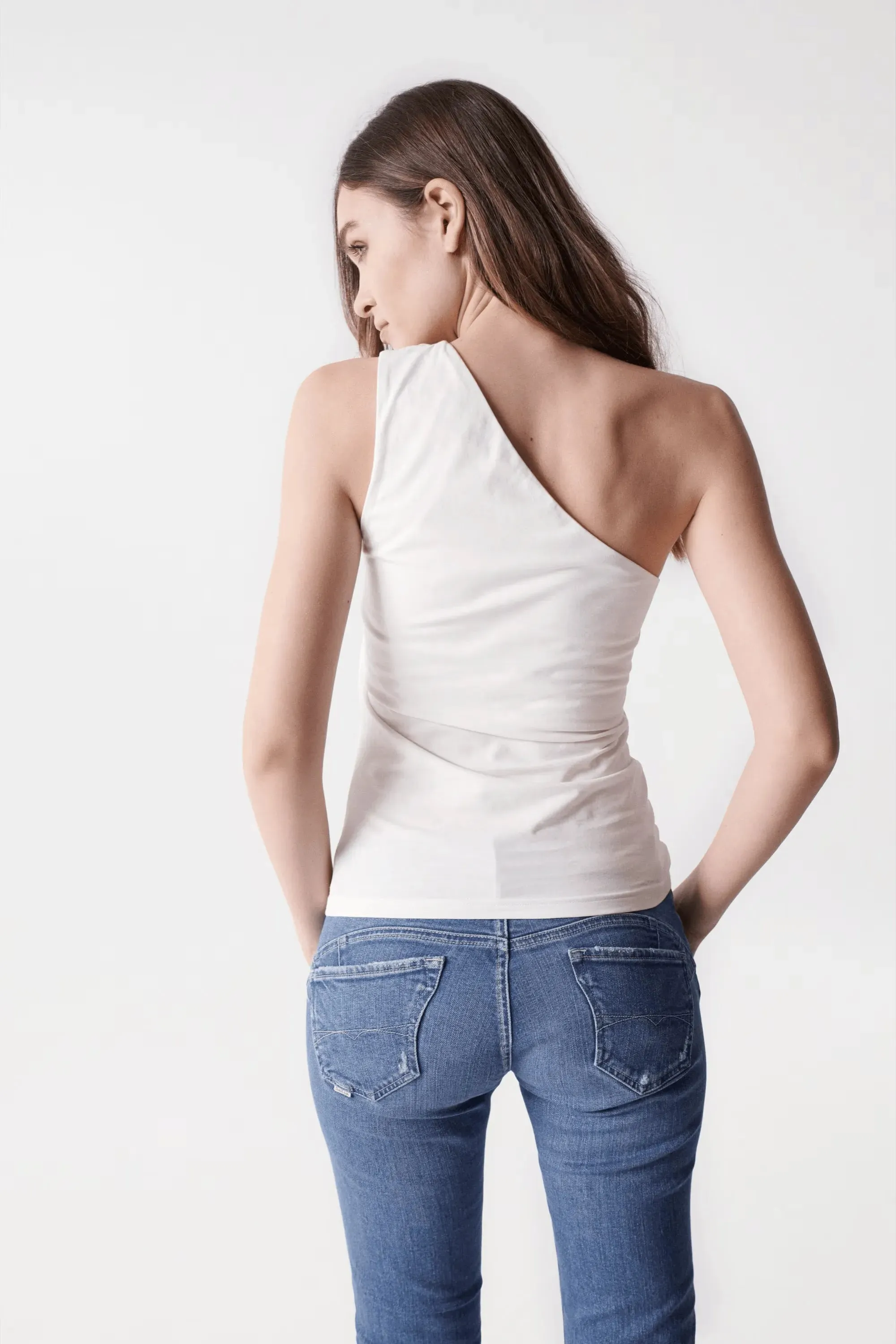 Top Salsa Jeans con Escote Asimétrico Blanco