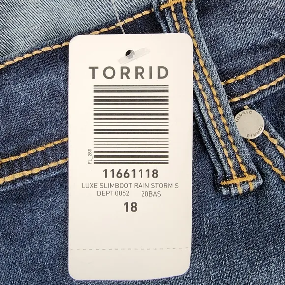 Torrid Luxe Slim Boot Jeans Blue Denim Stretch Pants Womens Plus 18S (36x29) NWT