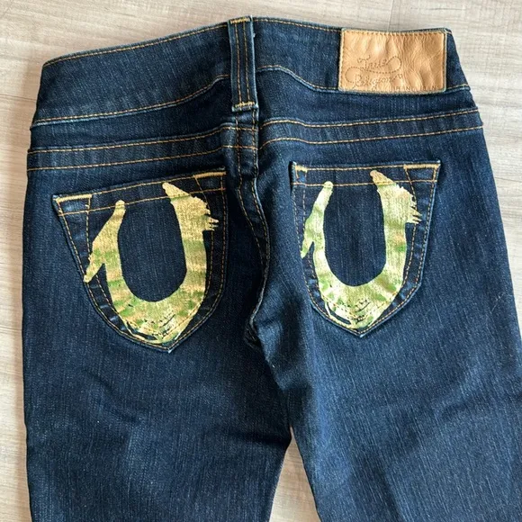 True religion women straight leg jeans pants Gold Foil authentic size 24 blue