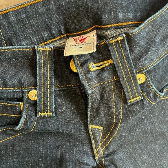 True religion women straight leg jeans pants Gold Foil authentic size 24 blue