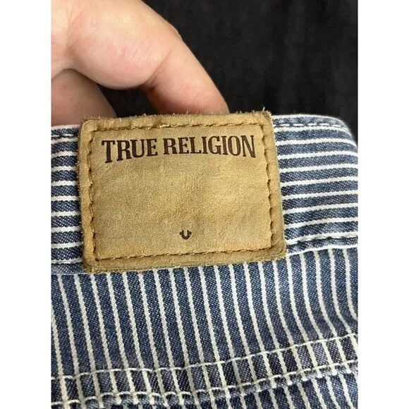True Religion Womens 29 Audrey Carpenter Relaxed Striped Boyfriend Jeans