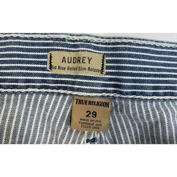 True Religion Womens 29 Audrey Carpenter Relaxed Striped Boyfriend Jeans
