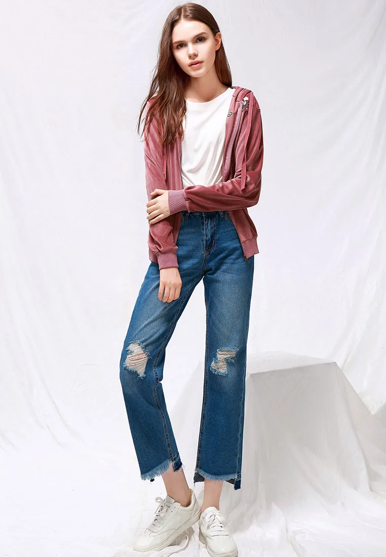 velvet classic hoodie sweat jacket