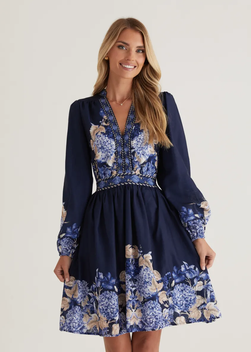 Veracruz Dress - Navy Hydrangea