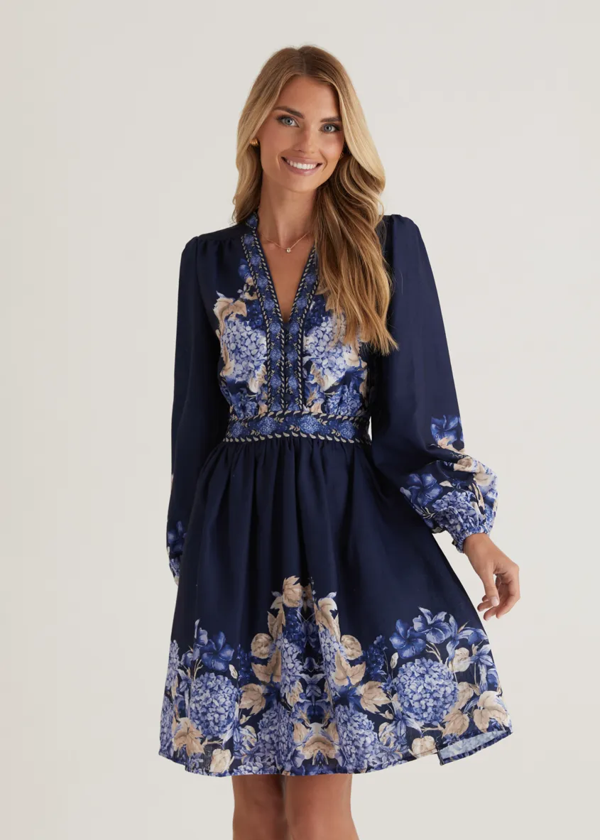 Veracruz Dress - Navy Hydrangea