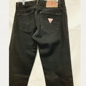 Vintage 90s black Guess ? Triangle logo straight leg mid Rise jeans size 28