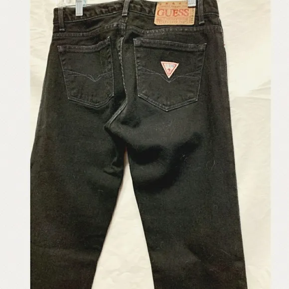 Vintage 90s black Guess ? Triangle logo straight leg mid Rise jeans size 28