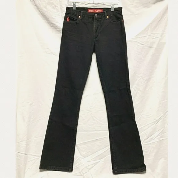 Vintage 90s black Guess ? Triangle logo straight leg mid Rise jeans size 28
