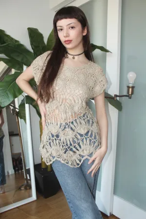 Vintage Tan Crochet Knit (M)
