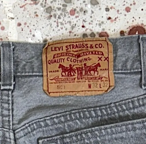 Vintage USA Made Levi 501 Transitional True Gray Wash Denim Jeans with Paint (JYJ0324-135)
