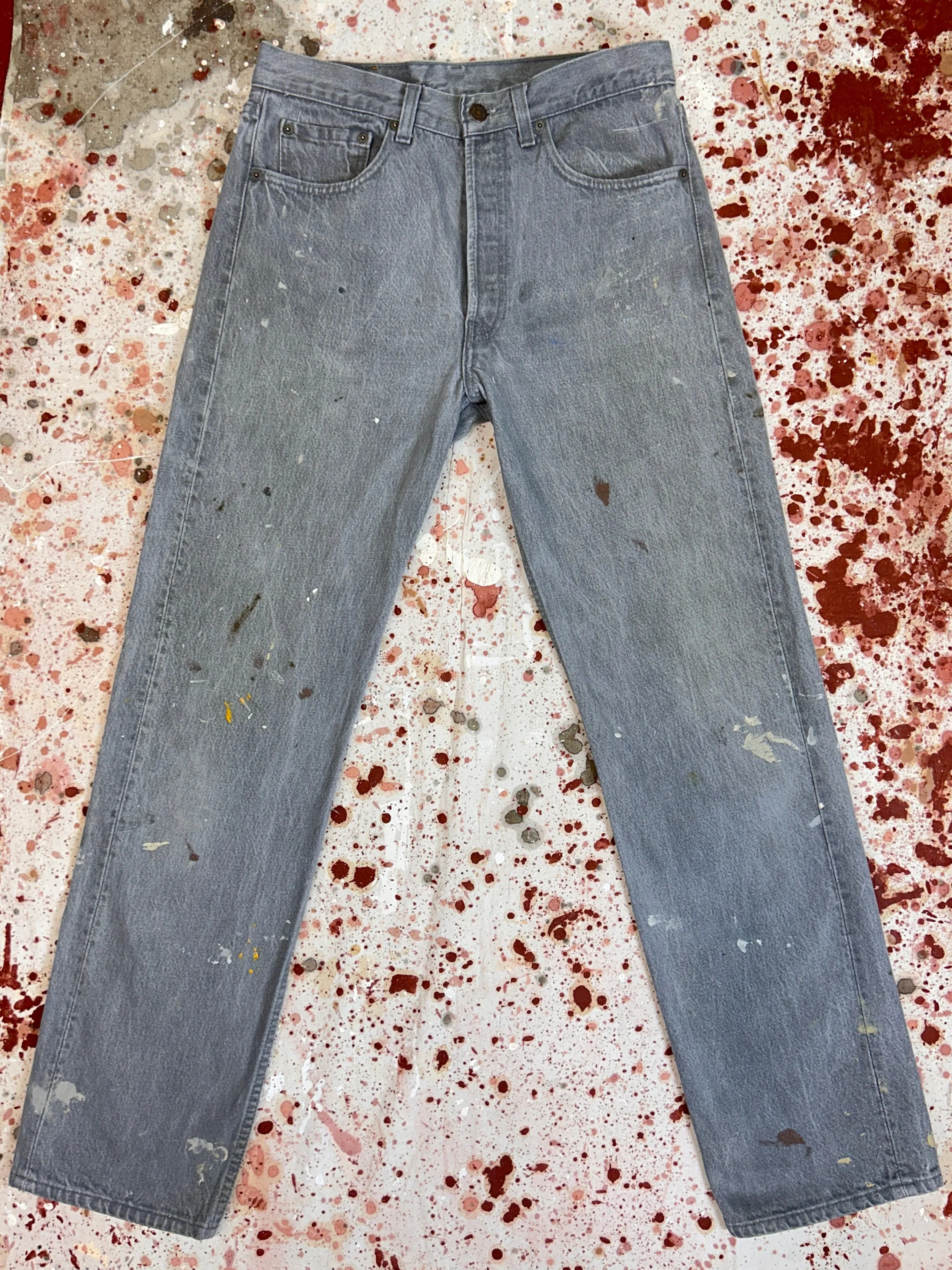 Vintage USA Made Levi 501 Transitional True Gray Wash Denim Jeans with Paint (JYJ0324-135)