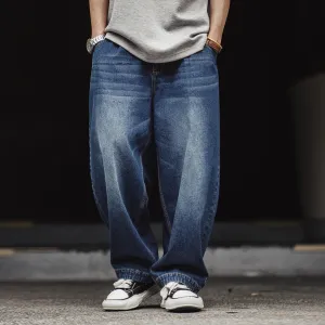 Vintage Washed Oversize Whisker-Featured Casual Jeans