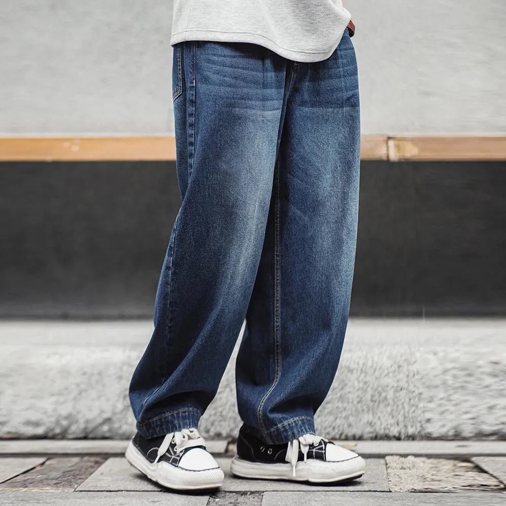 Vintage Washed Oversize Whisker-Featured Casual Jeans