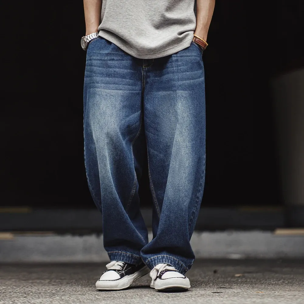 Vintage Washed Oversize Whisker-Featured Casual Jeans