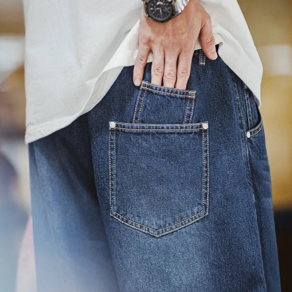 Vintage Washed Oversize Whisker-Featured Casual Jeans