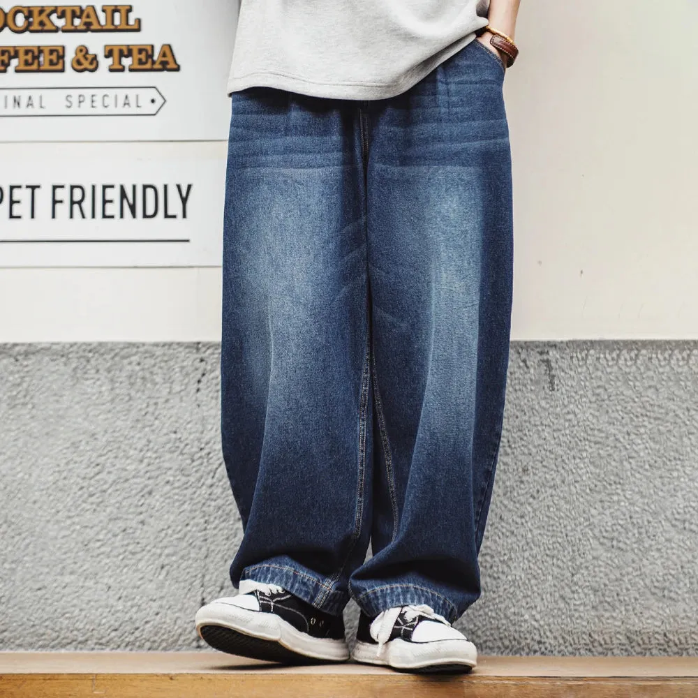 Vintage Washed Oversize Whisker-Featured Casual Jeans