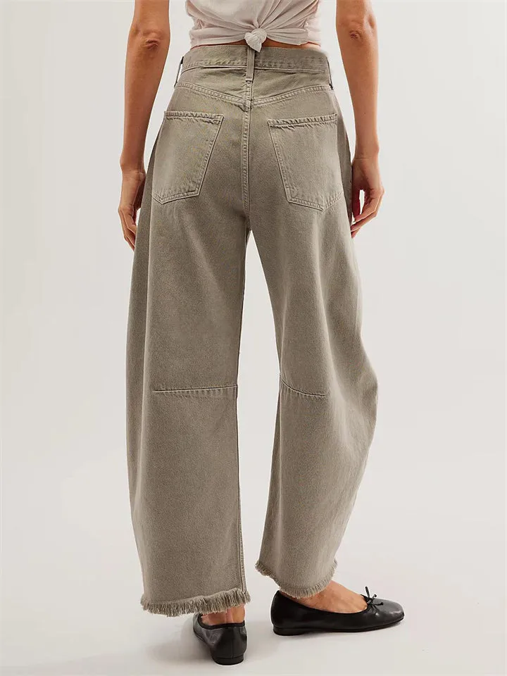 Vintage Wide Leg Raw Hem Barrel Jeans for Women