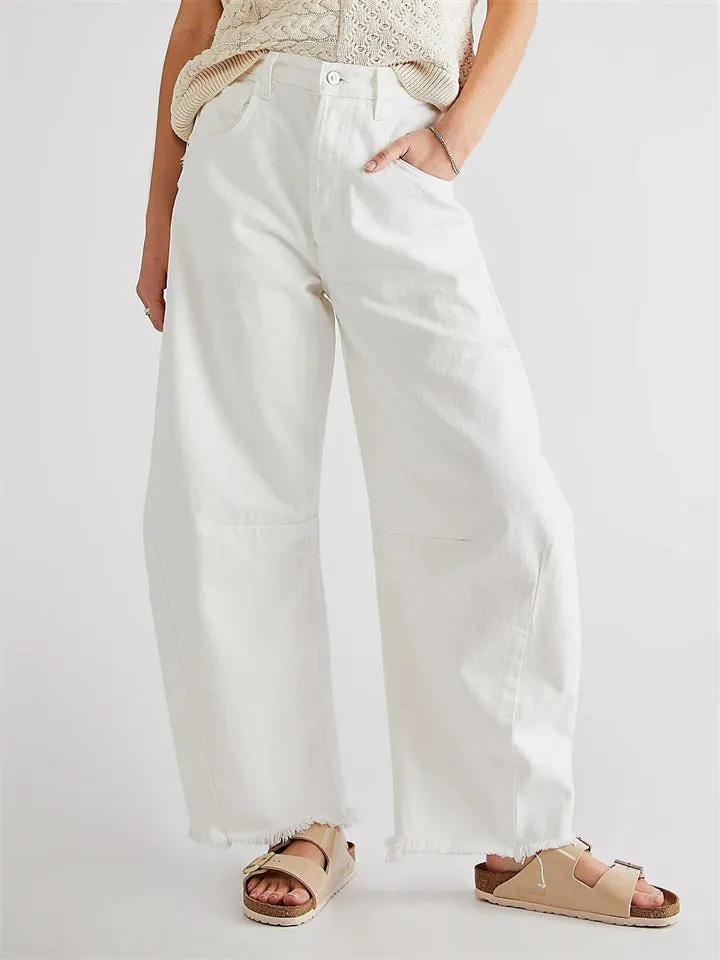 Vintage Wide Leg Raw Hem Barrel Jeans for Women