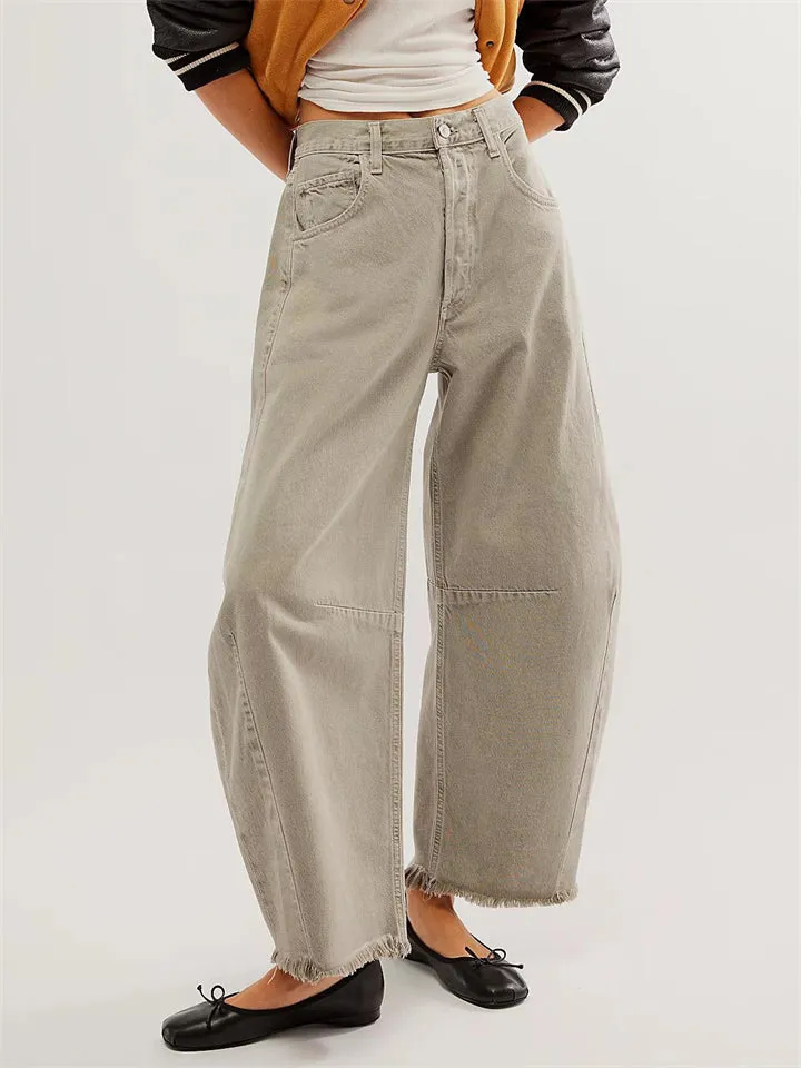 Vintage Wide Leg Raw Hem Barrel Jeans for Women