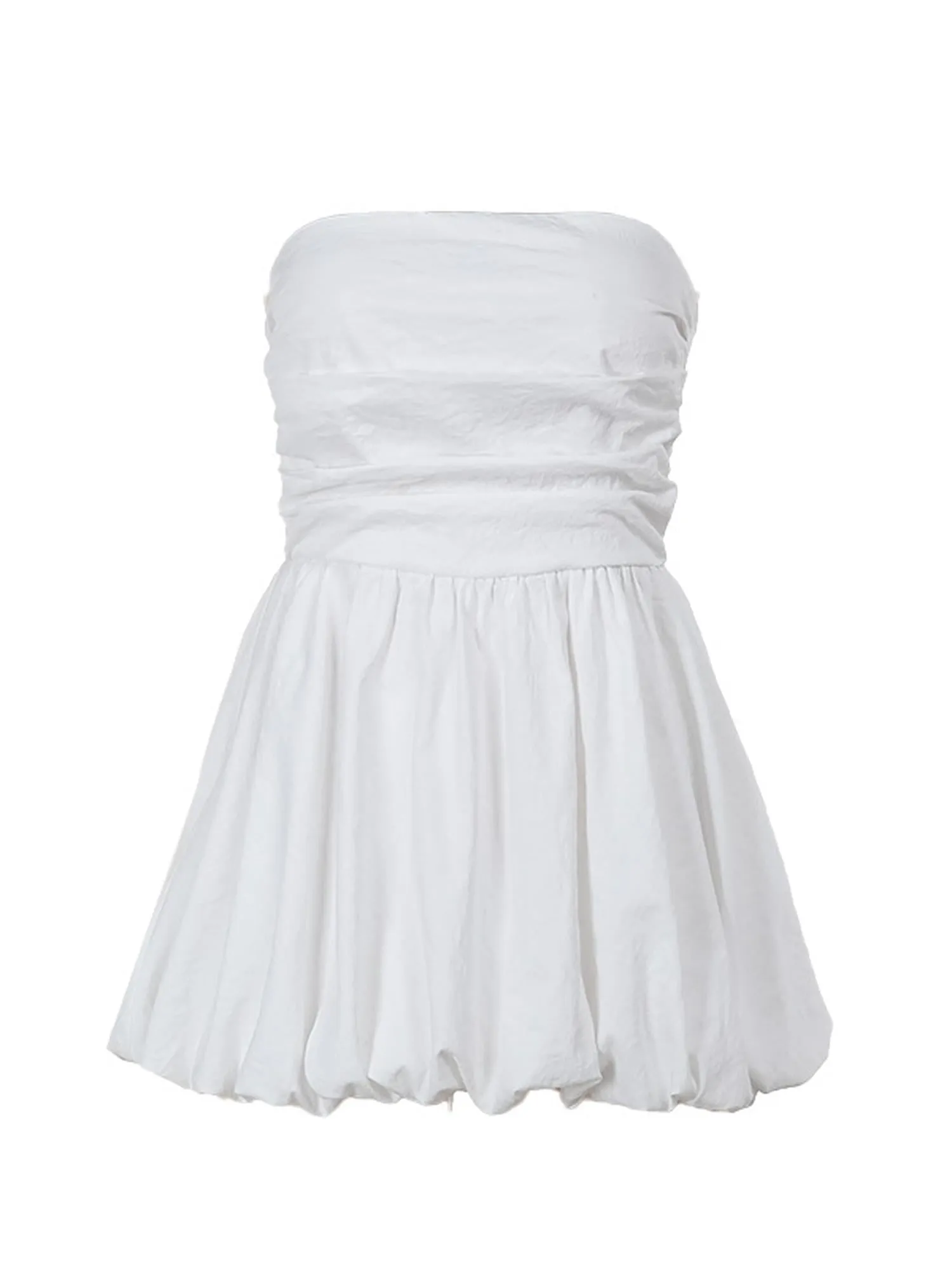 White Bandeau Bubble Hem Dress