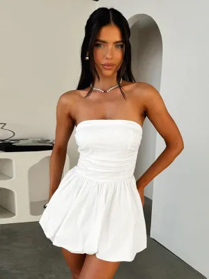 White Bandeau Bubble Hem Dress