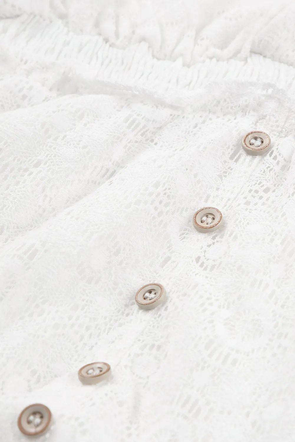 White Lace Crochet Buttons Bell Sleeve V Neck Mini Dress