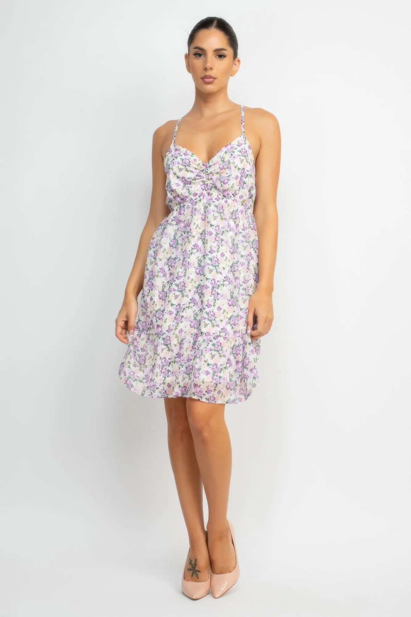 White Lilac Double Strap Back Mini Dress