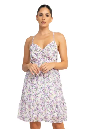 White Lilac Double Strap Back Mini Dress