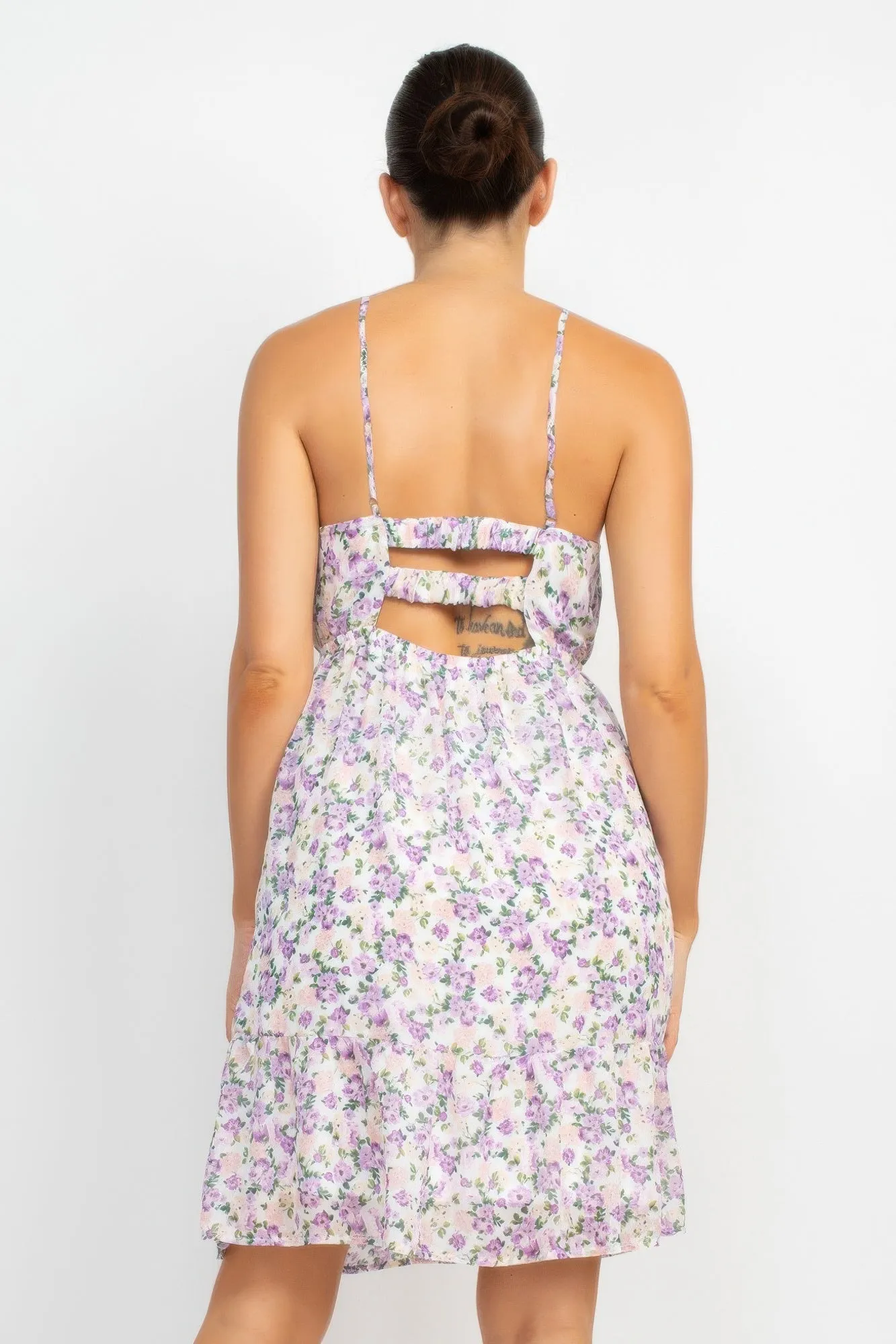White Lilac Double Strap Back Mini Dress