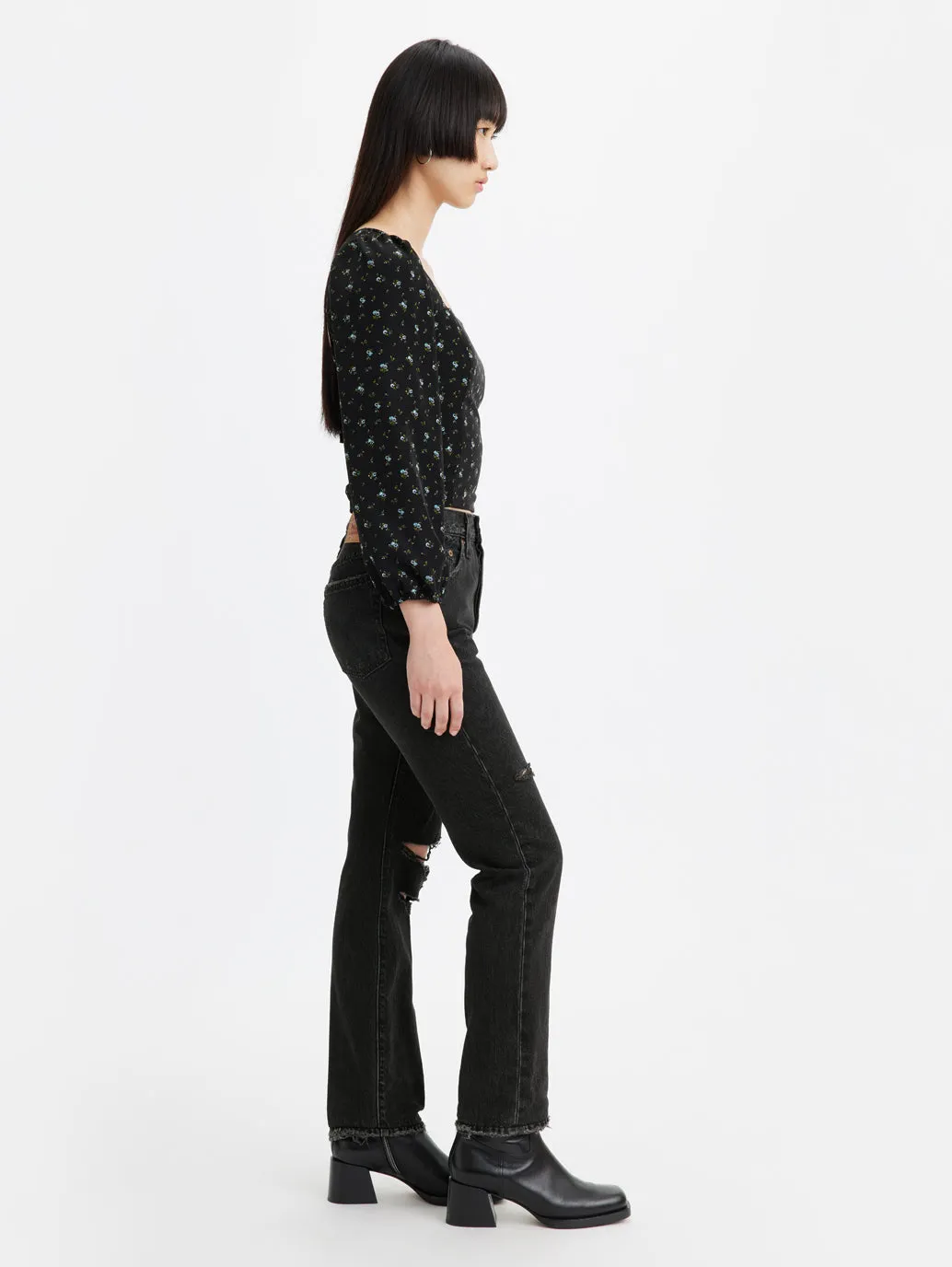 Women's 501 Black Straight Fit Mid Rise Jeans