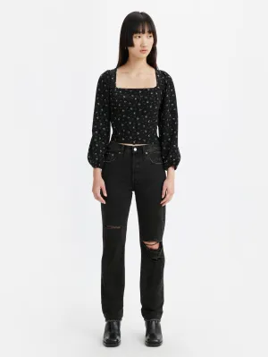 Women's 501 Black Straight Fit Mid Rise Jeans