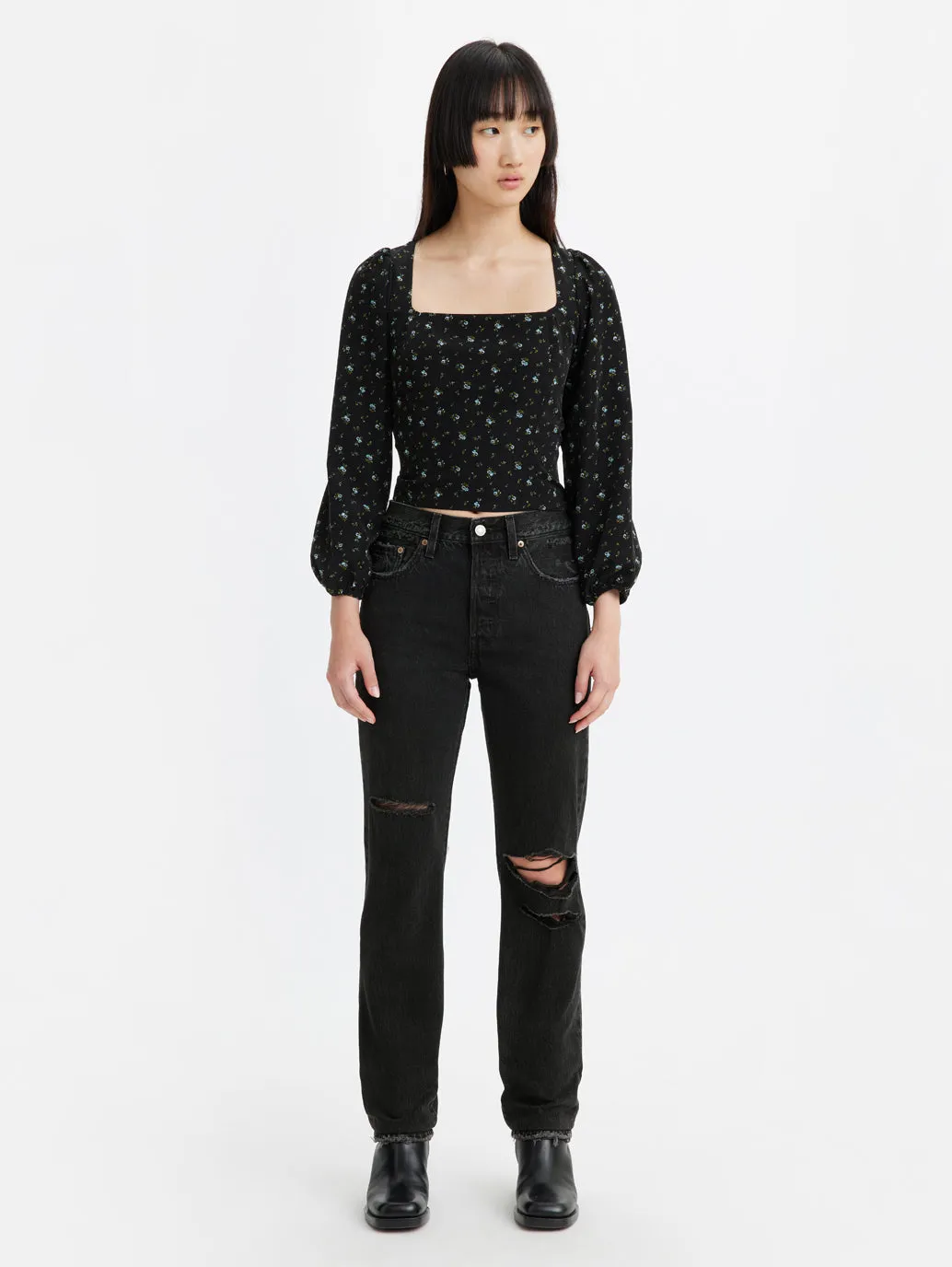 Women's 501 Black Straight Fit Mid Rise Jeans