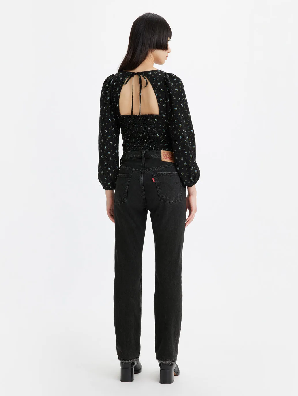 Women's 501 Black Straight Fit Mid Rise Jeans