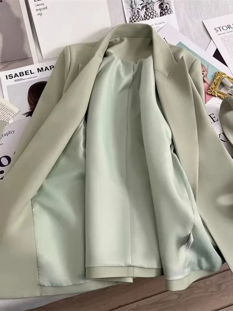 Women's Blazers Spring Autumn Suit Coat Beige Tie Up Jacket Slim Fit Stylish Top Outerwear Office Lady Blazer for Women Clothing