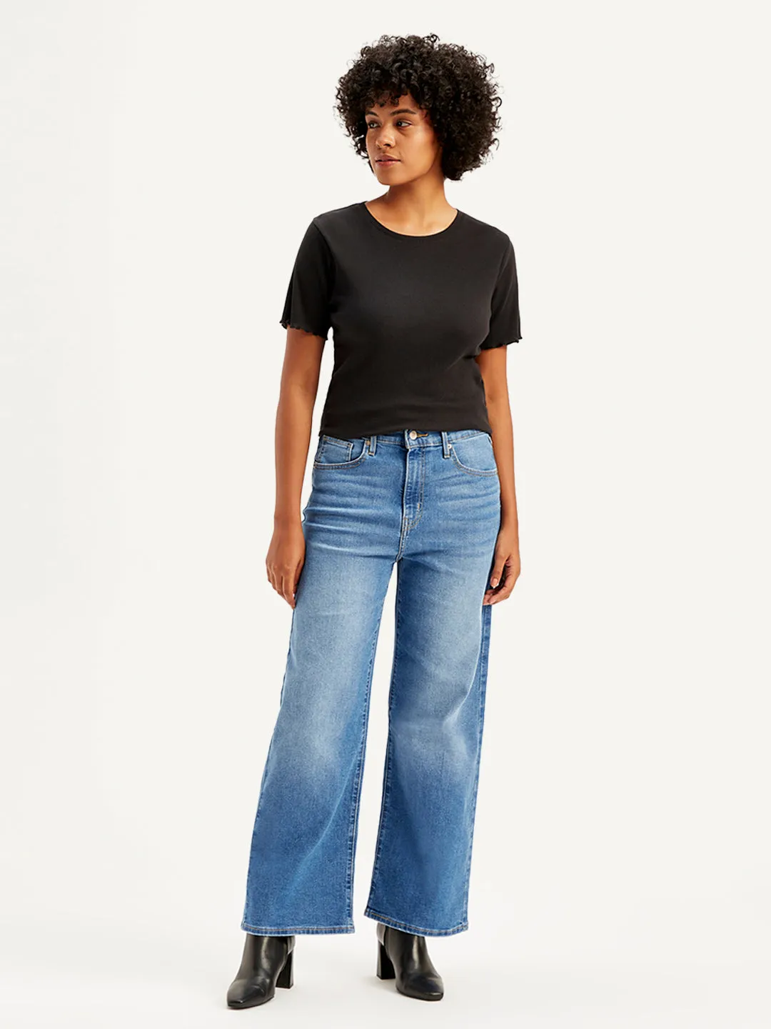 Women's Blue Wideleg Fit High Rise Jeans