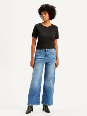 Women's Blue Wideleg Fit High Rise Jeans