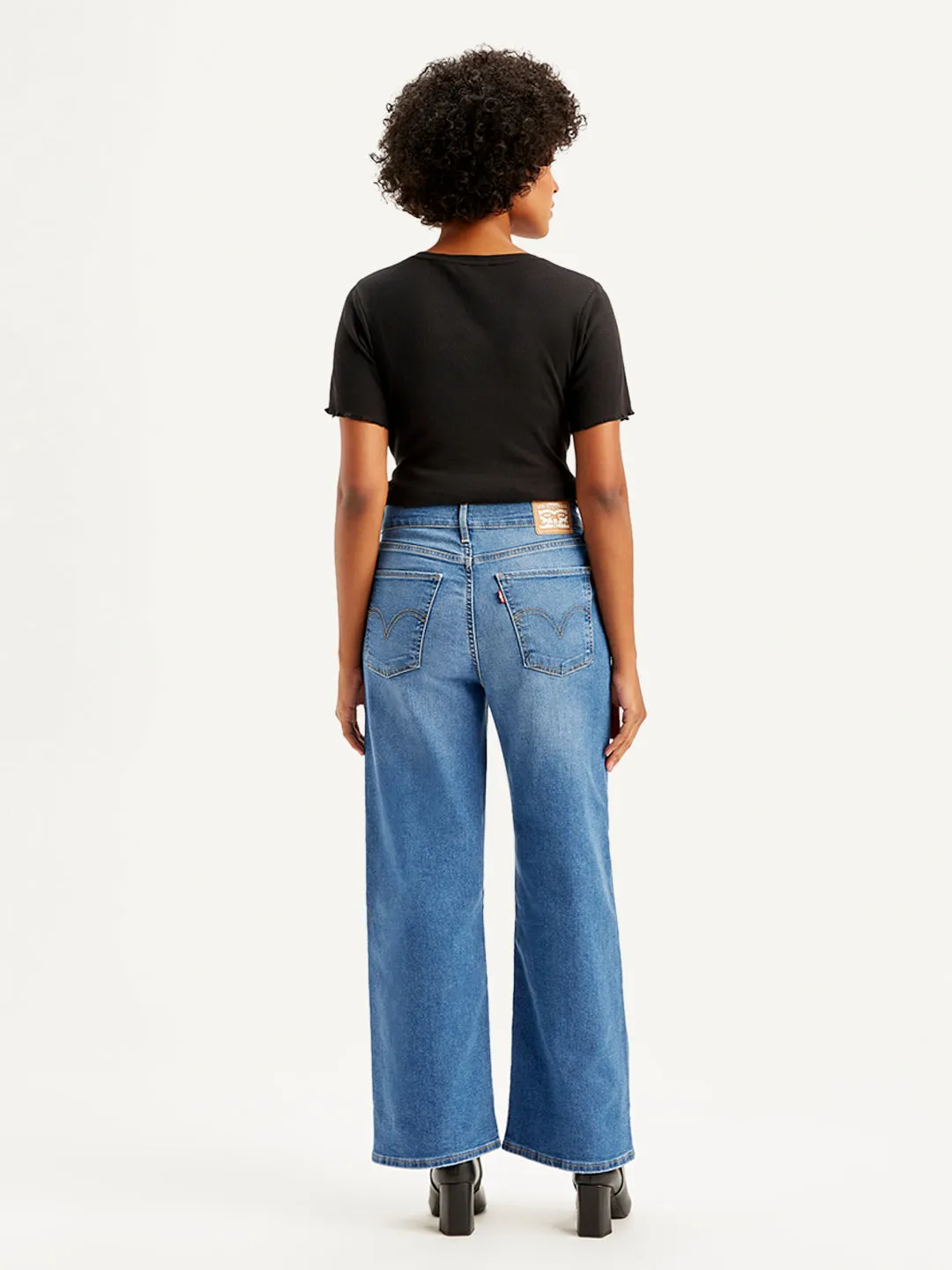 Women's Blue Wideleg Fit High Rise Jeans
