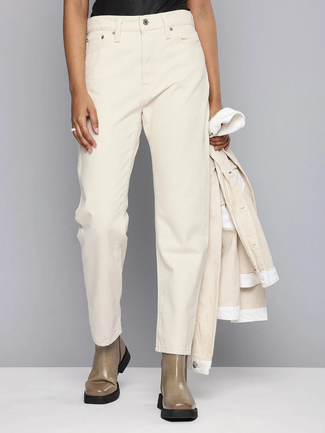 Women's Off White Straight Fit High Rise Jeans