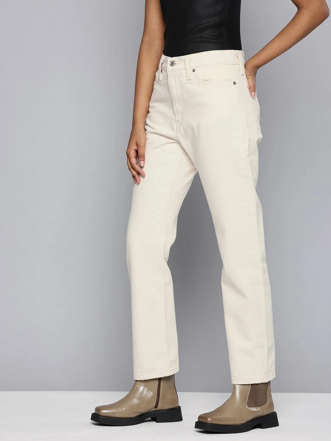 Women's Off White Straight Fit High Rise Jeans