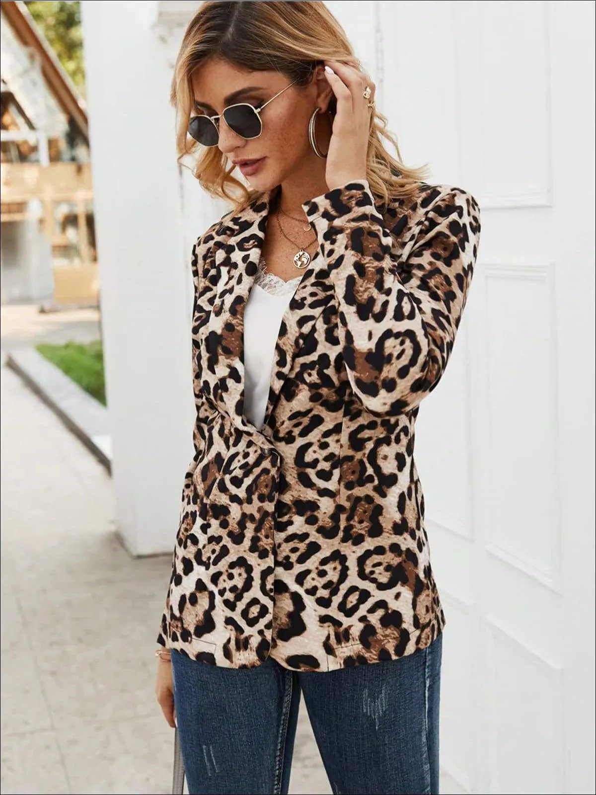 Women's Shawl Collar Leopard Print Blazer