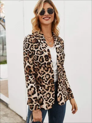 Women's Shawl Collar Leopard Print Blazer