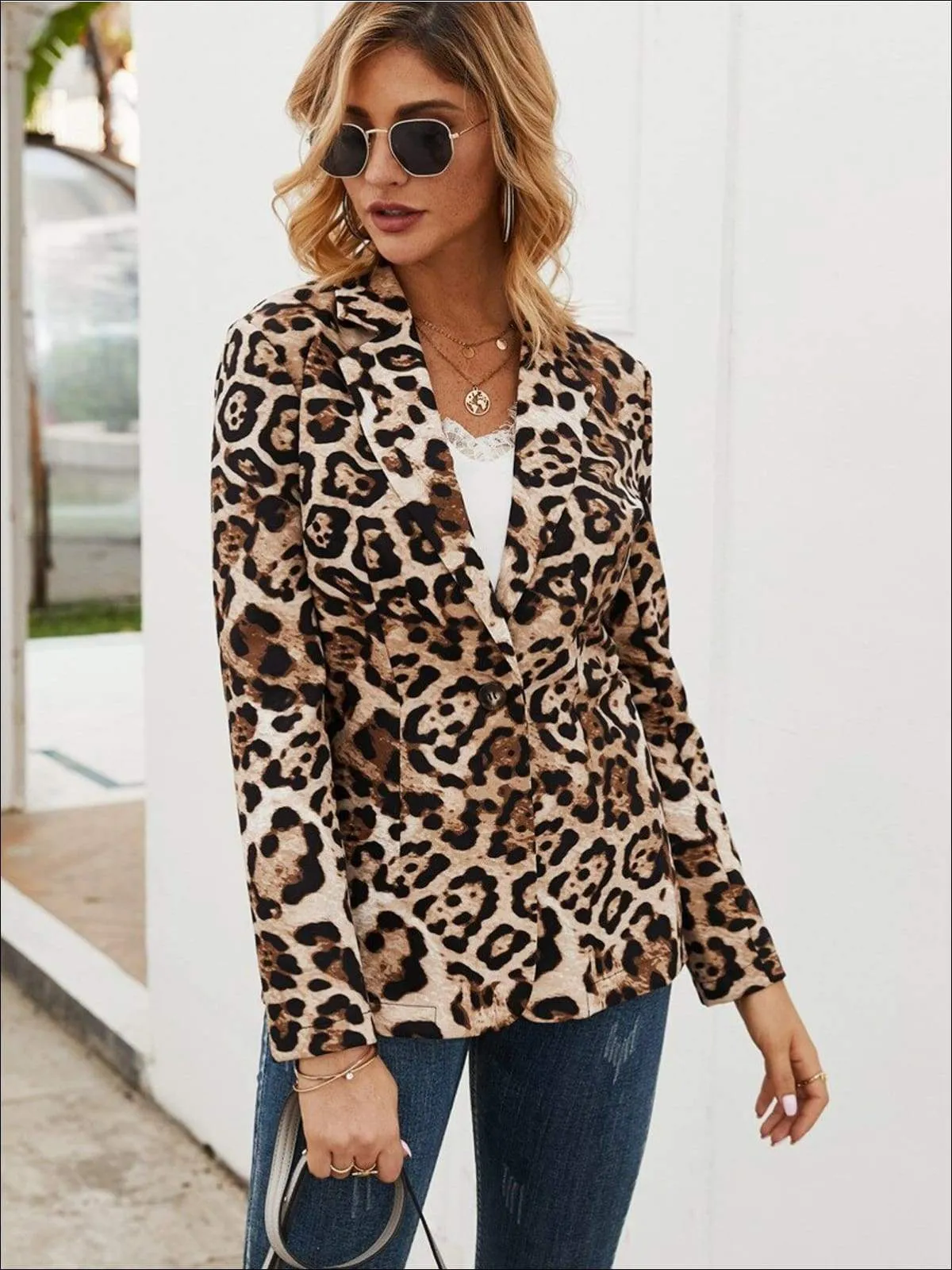 Women's Shawl Collar Leopard Print Blazer