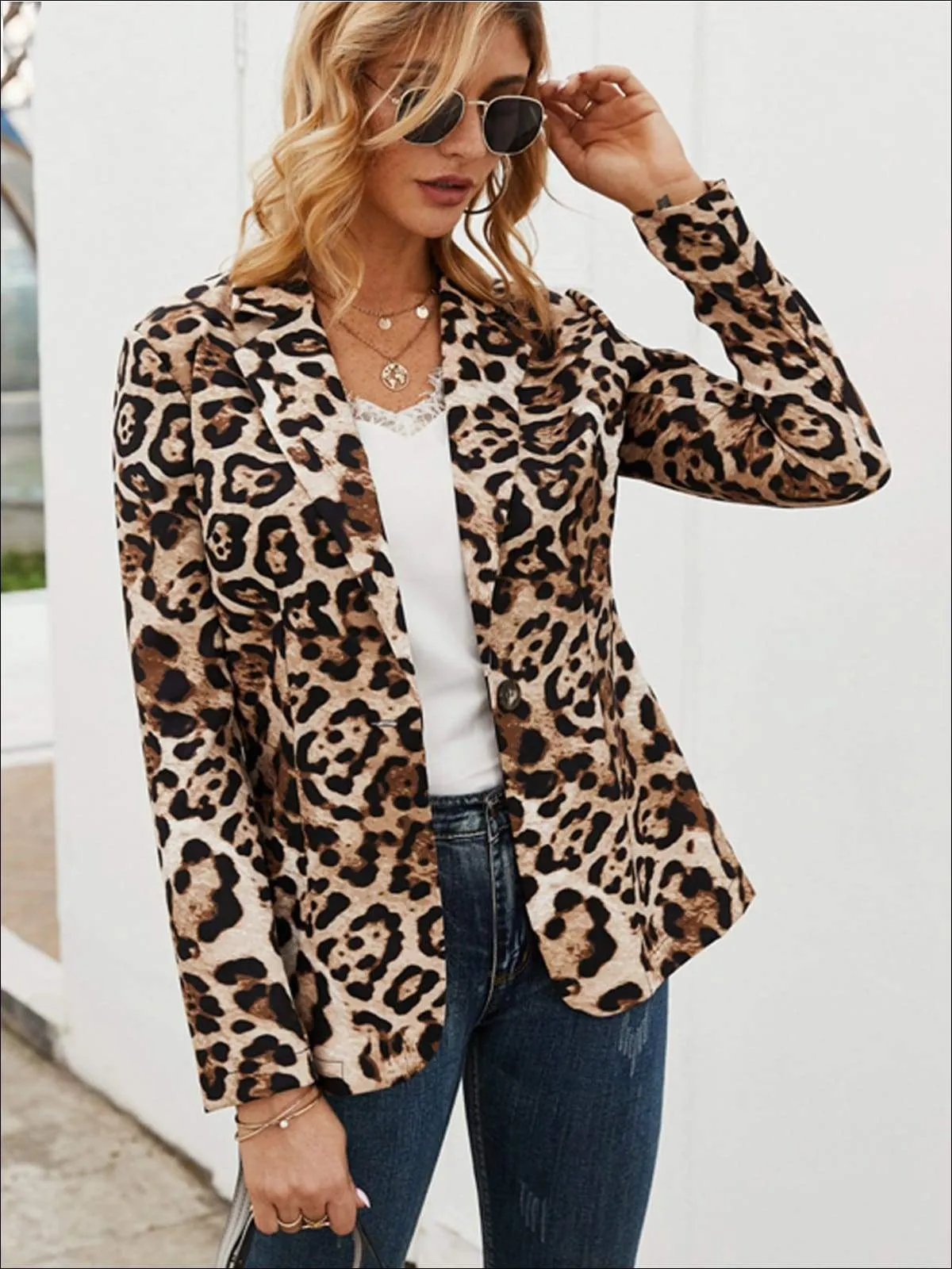Women's Shawl Collar Leopard Print Blazer