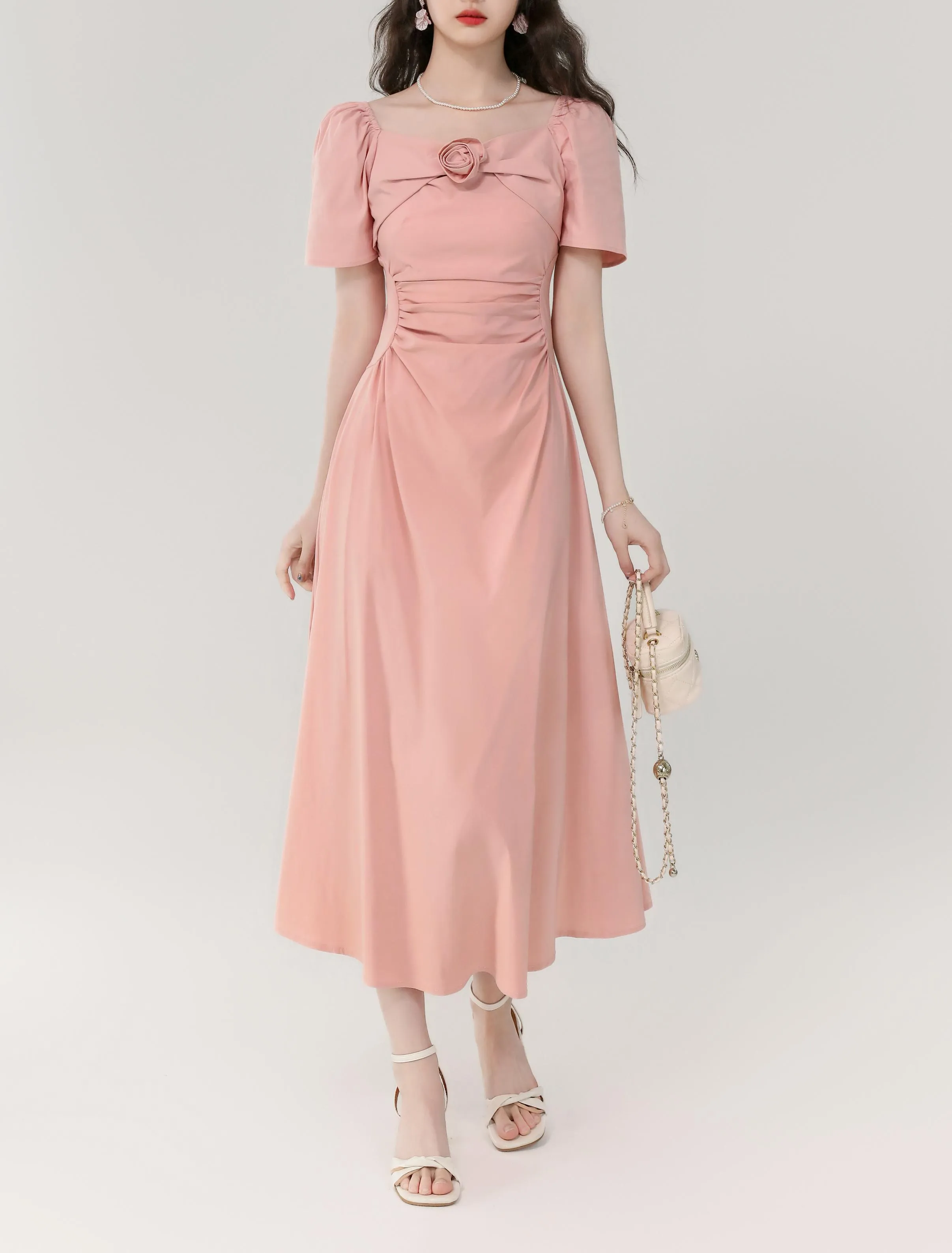 Women's Simple and Slimming Sundress with Stretchy Material and Square Neck